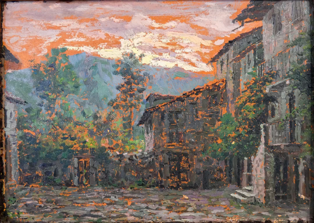 Paesaggio astratto, tramonto blu